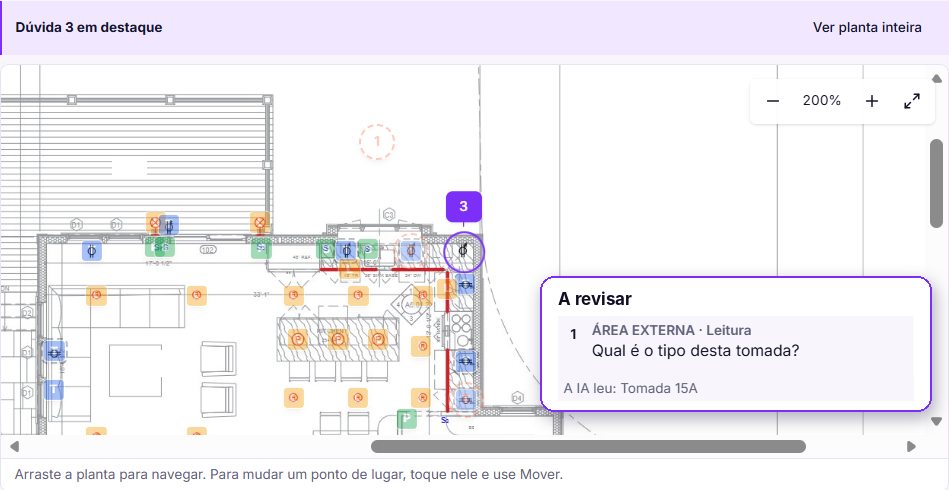 Dúvida marcada na planta para revisão